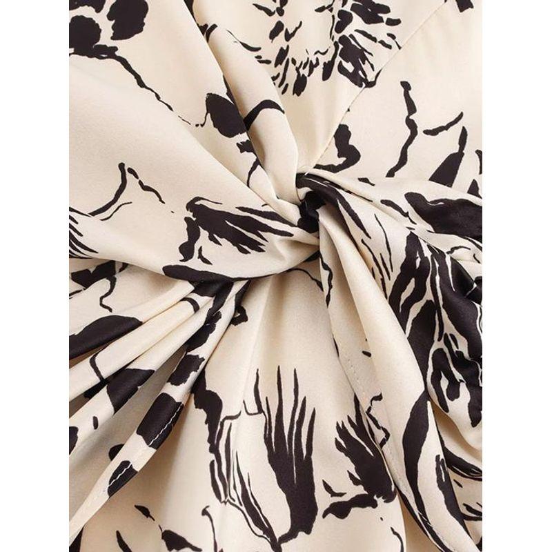 Za2025 Spring New Women's Clothing Elegant Silk Satin Texture Print Short Sleeve Round Neck Midi Skirt Dress 2328651