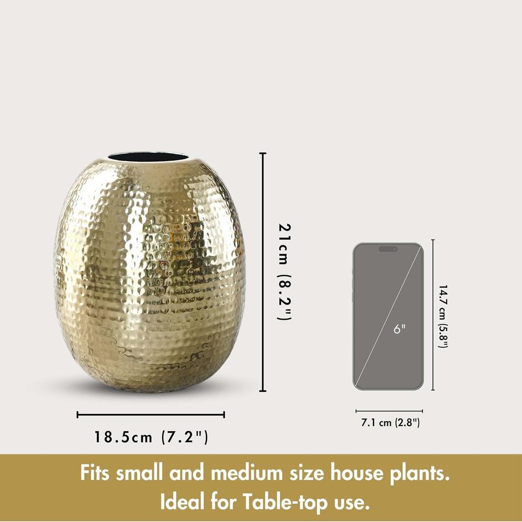 Metal Hammered Oval Shape Vase for Home Decor Decoratives for Indoor Outdoor Living Room Balcony | Best Gift