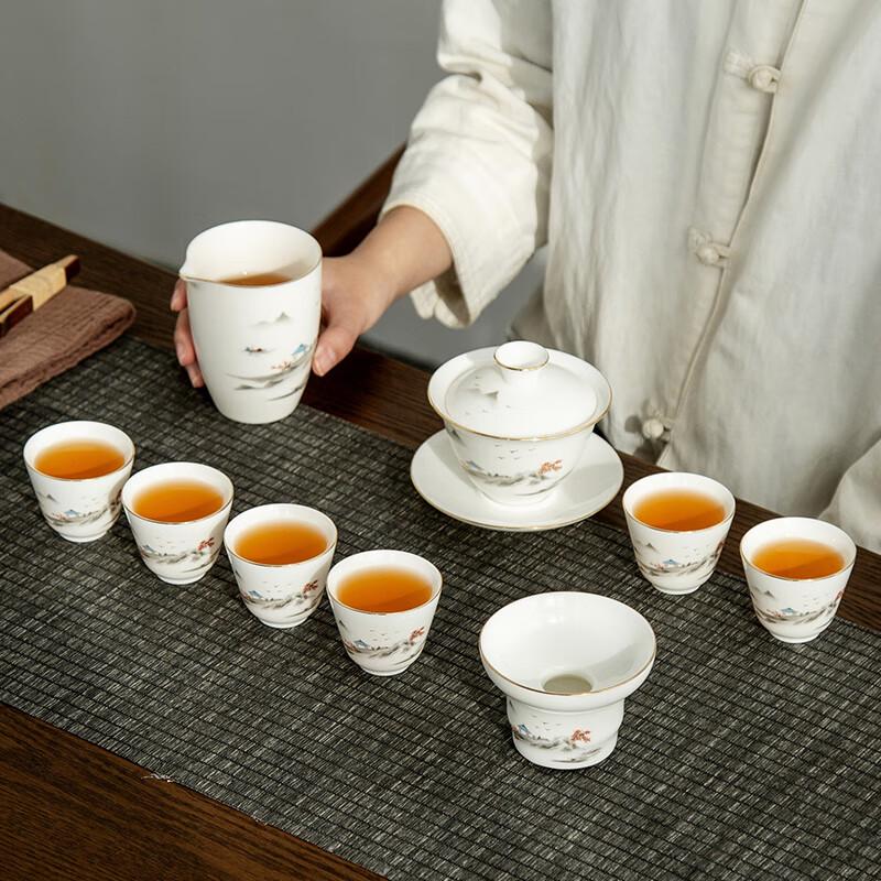 Gold-Inlaid Landscape White Porcelain Gongfu Tea Set
