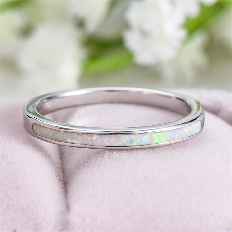 Anillos con Piedra de Ópalo Blanco Fuego para Mujer Color Cobre Joyería de Boda Para Mujeres Pequeño Delgado Redondo Anillo de Compromiso