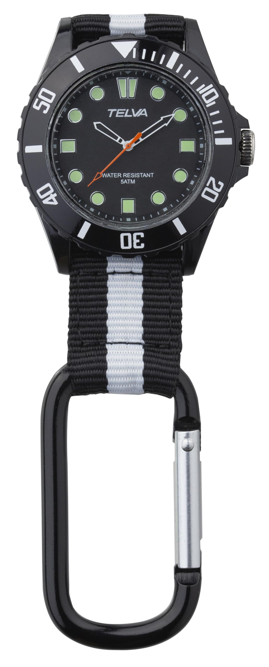 CREPHA Pocket Watch Carabiner Watch Analog 5 ATM Water Resistant Nylon Strap Keychain Black Gift Men s