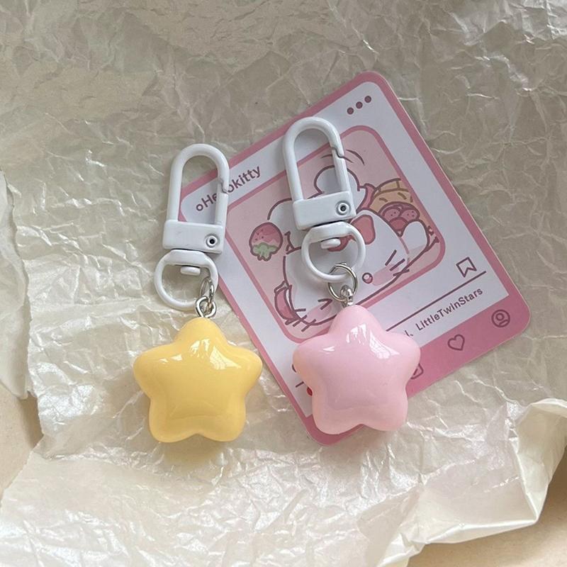 Cute Yellow Pink Stars Keychain Pendant Keyring For Girls Backpack Charm Headphone Case Accessorie Creative Gifts