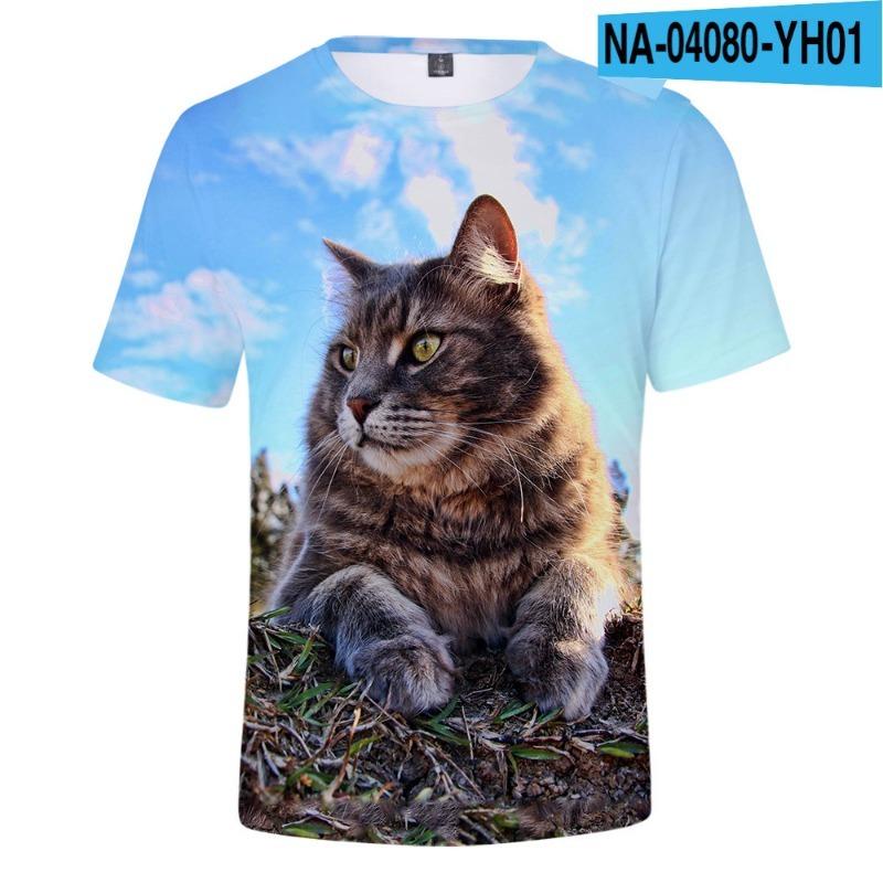 Children's Cat Adult 3D Printed Short Sleeve Men's Street Trend 3D Color Printed Short Sleeve T-shirt Tops & T-shirts (men’s)