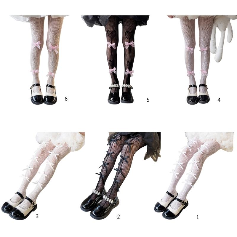 Kids Sexy Patterned Tights Hollow Hole Bowknot Fishnet Stockings Pantyhose Patterned Leggings Net Pantyhose for Party