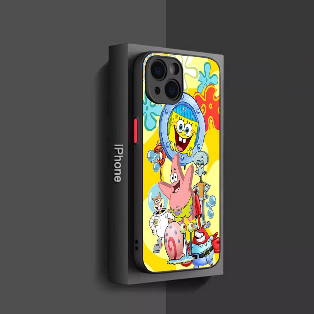 

Cartoon Cute S-SpongeBob Anime Phone Case For IPhone 11 12 13 14 15 16 Pro Plus X XS MAX Matte Bumper Shockproof Cover iphone 15pro max