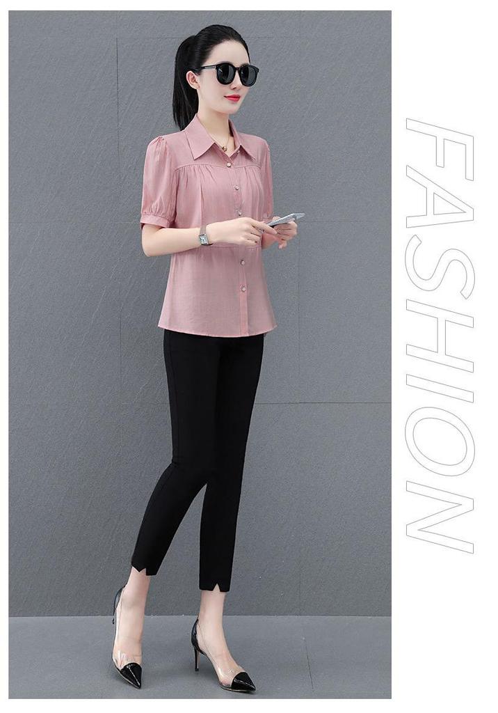 Cotton Linen Slimming Short Sleeve Women's Shirt - Summer 2026 Mother's Stylish Top