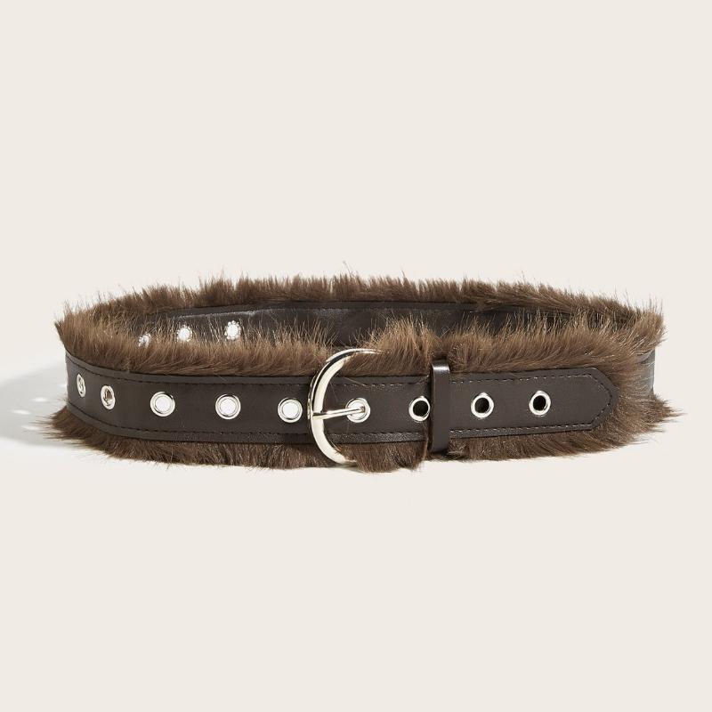 Punk Pu Leather Fur Belt Y2K Metal Studded Plush Waist Chain Faux Fur Belts Furry Sexy Vintage Waistband Hiphop Jeans Belt