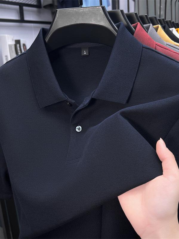 Men's Mercerized Cotton Polo Shirt - Short Sleeve, Solid Color, Customizable Logo