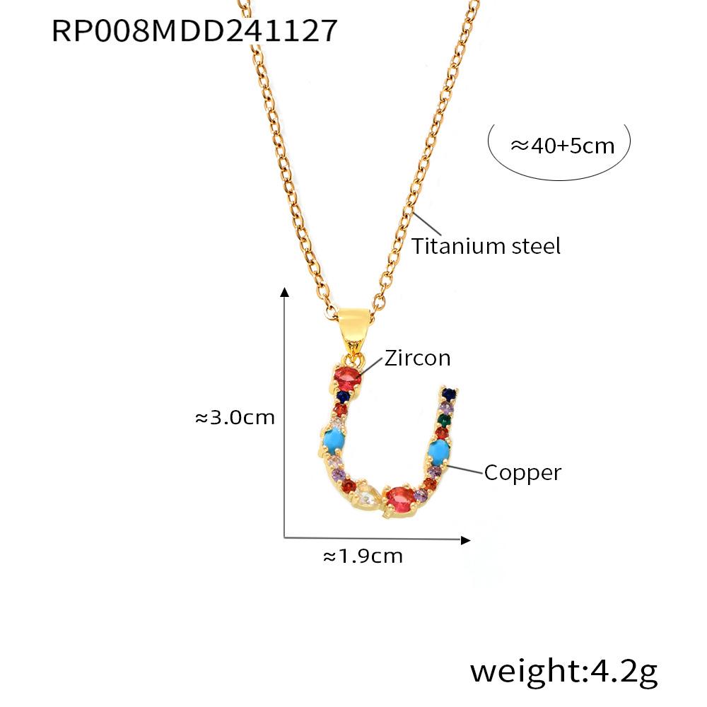 Colorful Zircon Alphabet Pendant Necklace - Hip-Hop Style