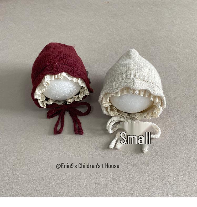 Czapka zimowa z nausznikami i koronkowym wykończeniem dla dziewczynek - Ciepła wełniana czapka zimowa dla maluchów