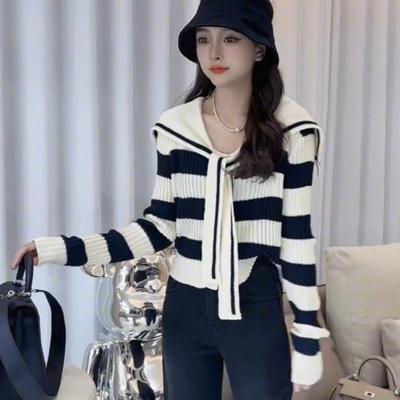 Cardigan Navy Neck Knit Women Design Sweater 2023 Autumn New Long Sleeve Slim and Versatile Sea Style Cardigan Sweater Female