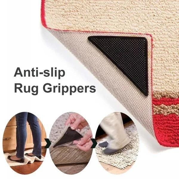 New 4-Piece Black Silicone Carpet Carpet Clip Practical Anti-Slip Grip Corner Mat Suitable Home Bathroom Living Room Supplies