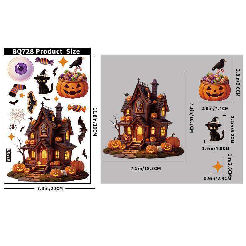 Halloween Window Clings Pumpkin House Static Stickers for Holiday Decor