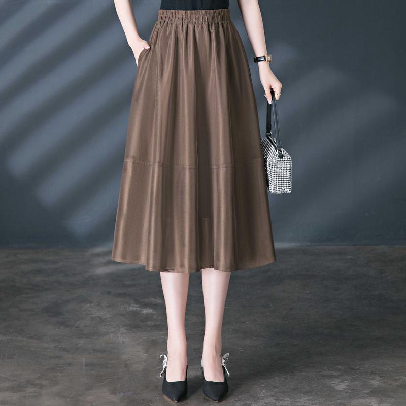 

Брендовая скидка Женская плиссированная миди-юбка из шелка с высокой талией и пышной сетчатой накладкой L (recommended 125–145 jin)