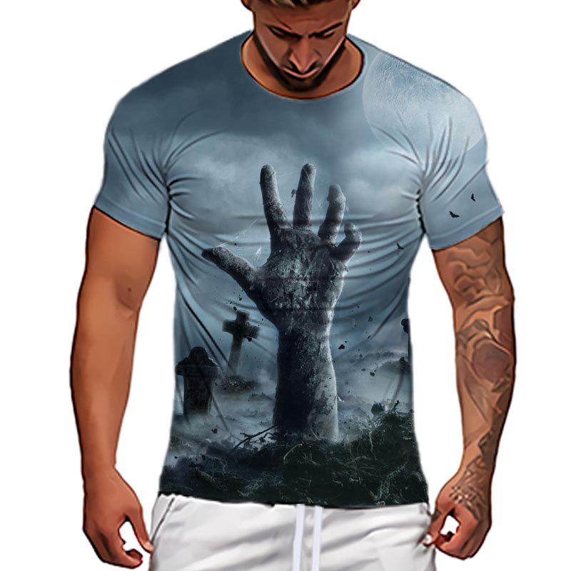 Popular Blood Handprint 3D Printed Pattern Street Men's Casual Loose T-shirt