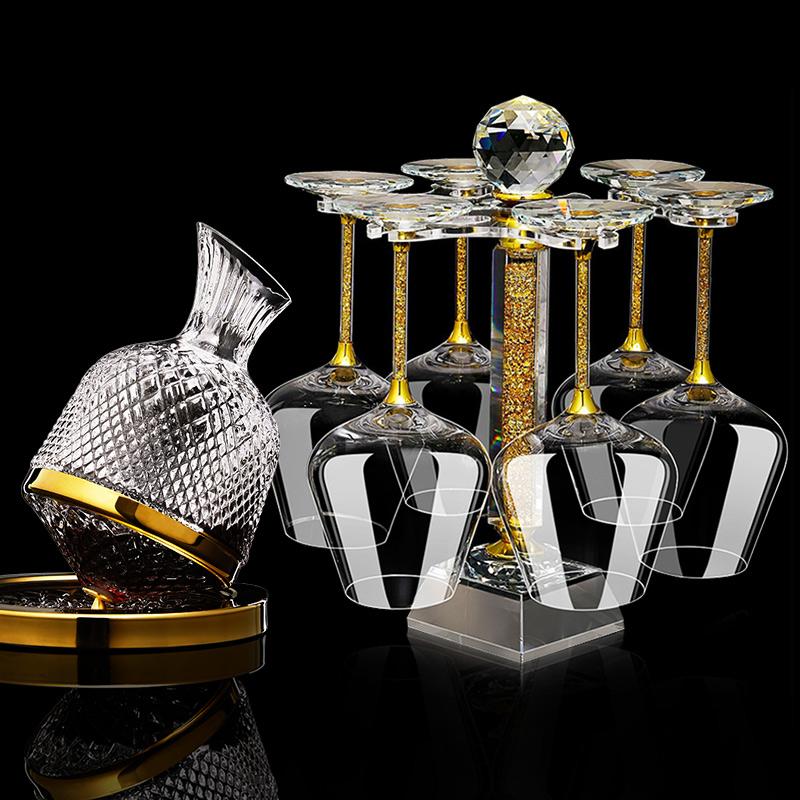 High-End Crystal Wine Decanter Set with Untoppleable Rotating Base,Smooth Aeration  Enhanced Release,Paired with Matching