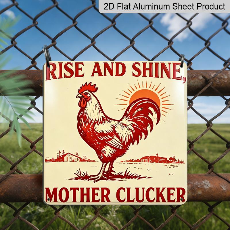 

2D Flat -1pc, Vintage Metal Aluminum Sign, Outdoor Plaque & Wall Decor, Rise and Shine Chicken Sign, Farmhouse Wall Art, Country Kitchen 20*20cm