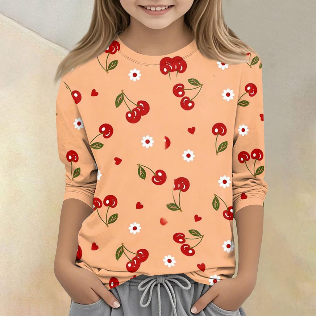 Children's Printed Round Neck Seven Quarter Sleeve Casual T-shirt