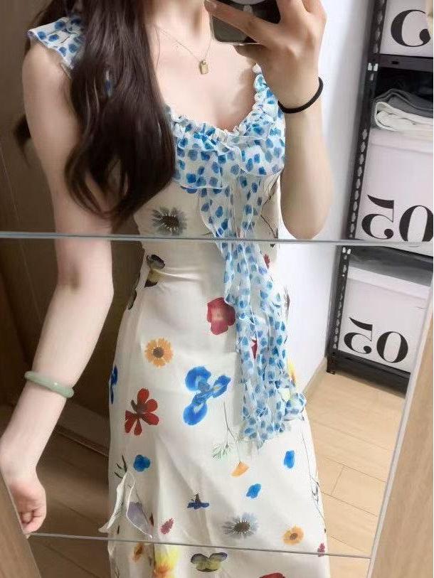 Women's French Floral Puff Sleeve Summer Maxi Dress, Waist-Cinching Beach Vacation Style (2026)