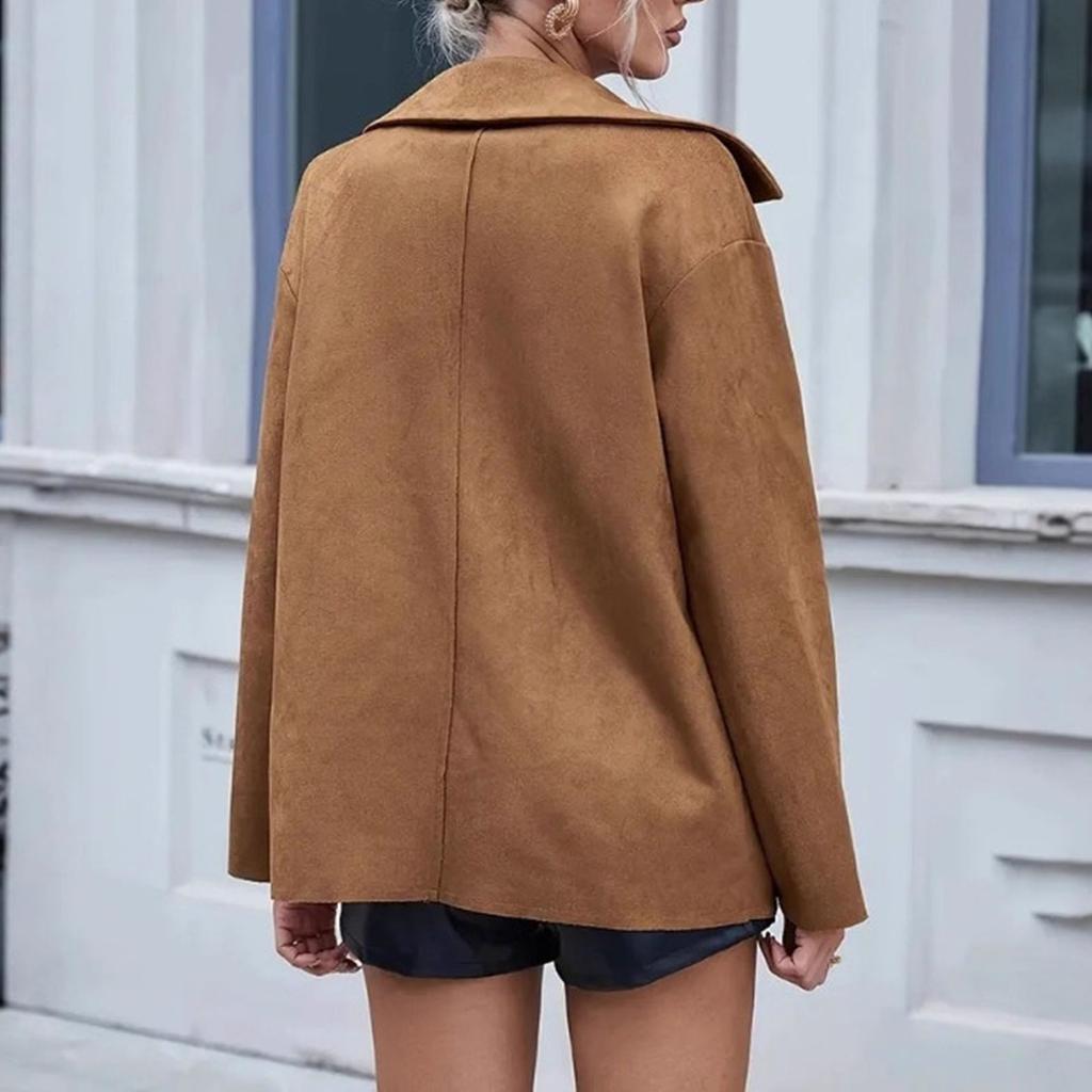 Damen Casual Mode Wildleder Strickjacke Langarm Jacke