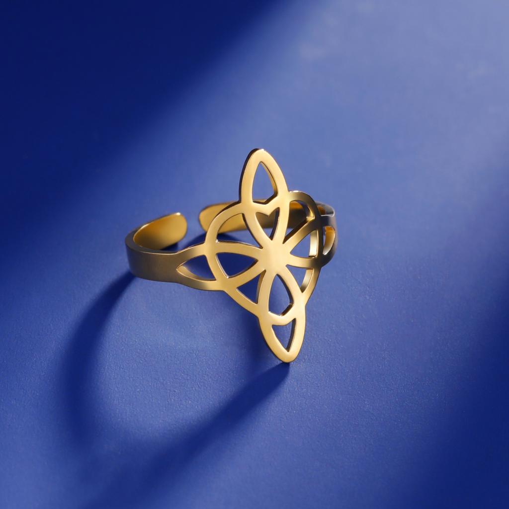 LIKGREAT Hollow Trinity Witch Knot Adjustable Ring for Women Men Stainless Steel Celtics Knot Amulet Couple Jewelry BirthdayGift
