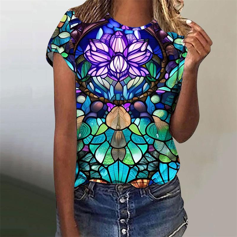 Buntes Schmetterling Tierdruck T-Shirt Damen Harajuku Vogel Blume Grafik Kurzarm T-Shirts Mode Grafik O-Ausschnitt T-Shirt Top