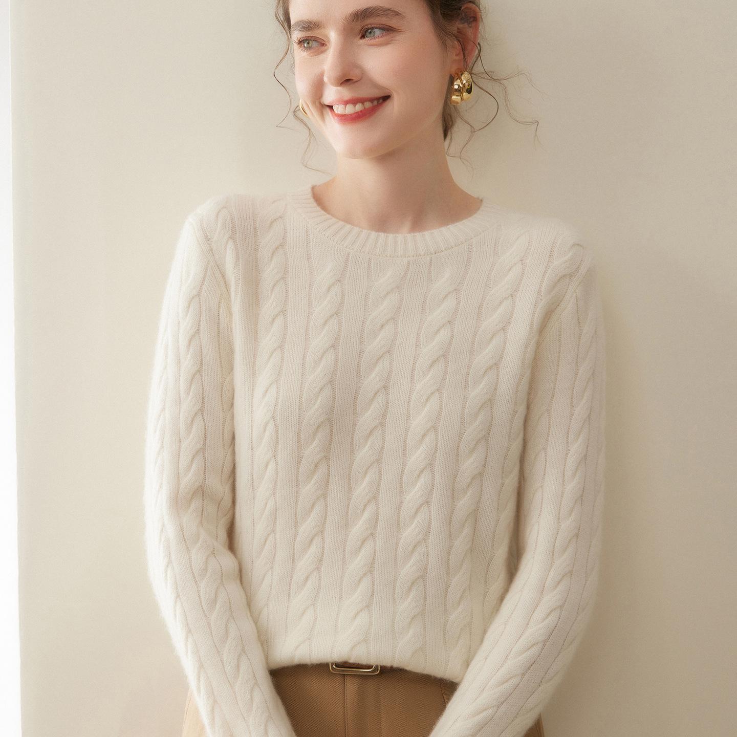 

Women s Round Neck Thickened Cashmere Cable Knit Sweater - Classic, Loose Fit Pullover Small