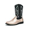 Men’s Pointed Toe Embroidered Western Cowboy Boots Casual Retro Dress Leather Men’s  Mid-calf Boots Plus Size