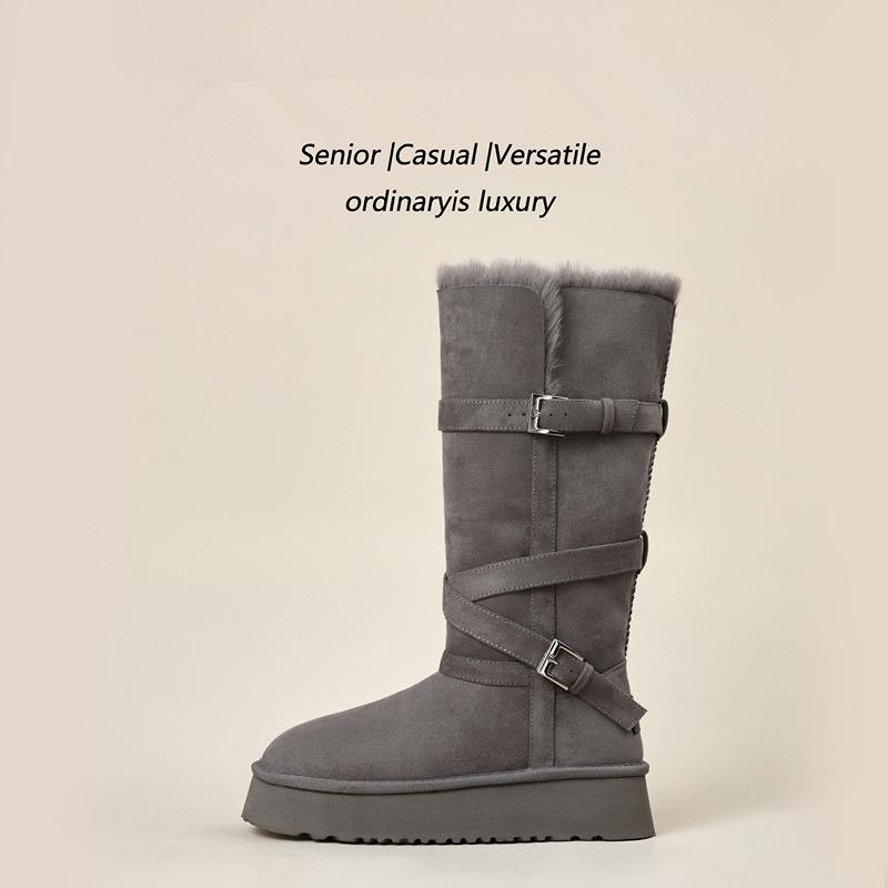 Stivali da neve lunghi grigi da donna nuovi invernali suola spessa velluto ispessito alta termica cotone scarpe