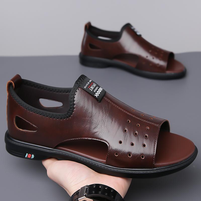 Fashion New Arrival Leather Men's Sandals Comfortable Male Summer Beach Shoes Non-Slip Men Sandaly Slippers Quick Dry Wading Aqua Shoes