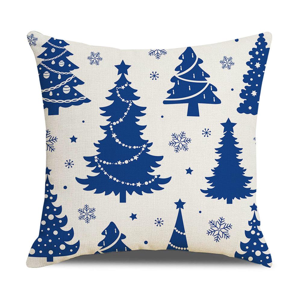 Blue and White Simple Printed Linen Pillow Cover Christmas Cushion Cushion Cover Christmas Home Decoration