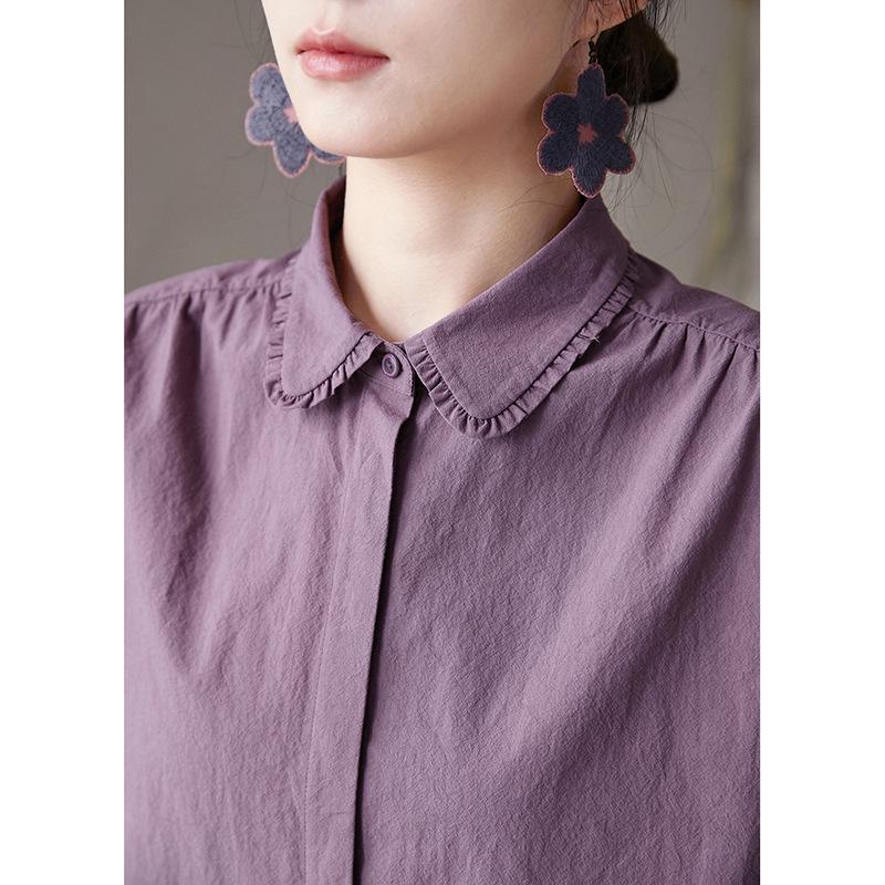 Retro Ash Purple Loose Winter Shirt with Small Lapel