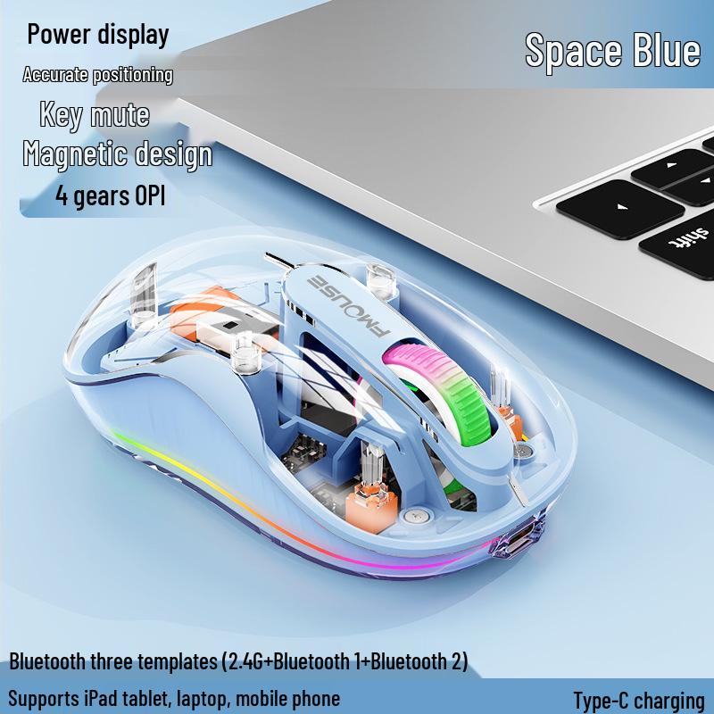 Bobcat Silent Bluetooth Mouse - Transparent, Wireless, 3 Modes, TYPE-C Charging, Universal Compatibility