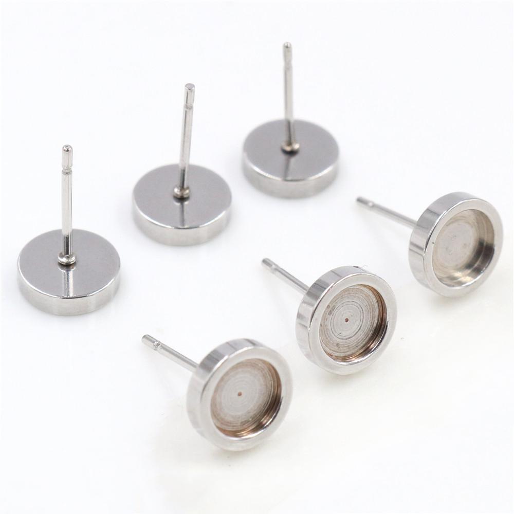 ( Never Fade ) 6 8 10 12mm 10pcs/lot Thicken Stainless Steel Earring Studs,Earrings Blank/Base,Fit 6 8 10 12mm Glass Cabochons