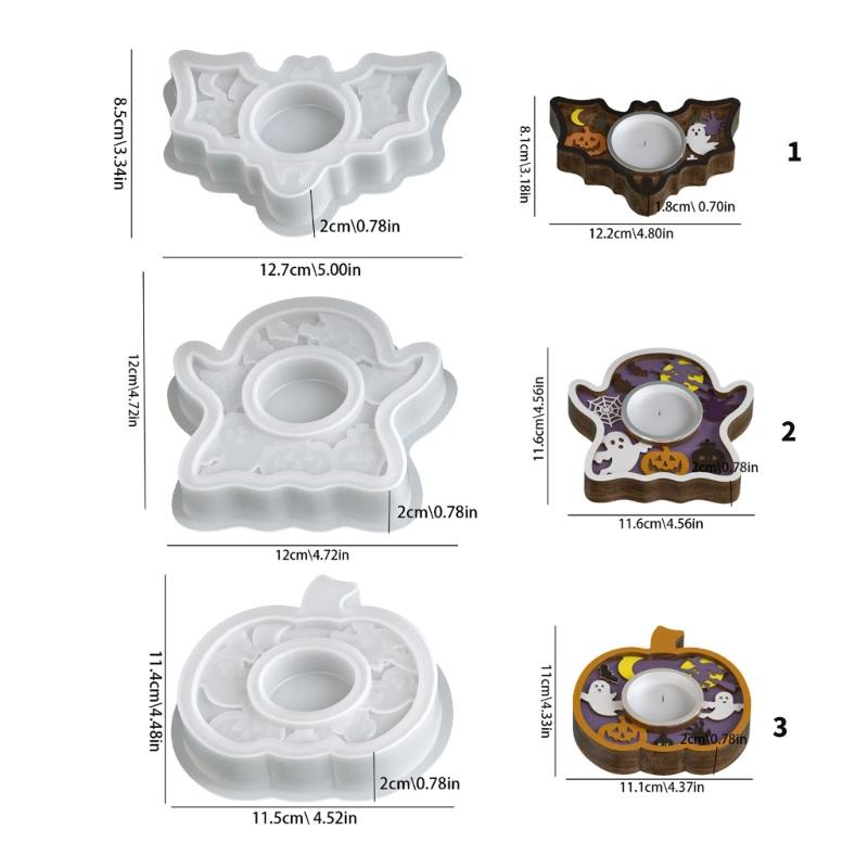Reusable Silicone Crafting Mold For Festive Candle Base Featuring Halloween Pumpkin Bat And Specters Patterns
