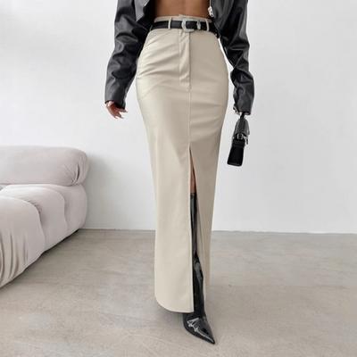 Jupes en similicuir PU pour femmes, décontractées, taille haute, chaudes, fendues, longues, pour bureau, mode automne hiver, nouvelle collection