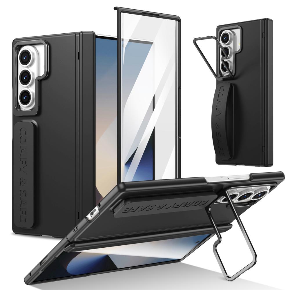 KEYSION Wristband Phone Case for Samsung Galaxy Z Fold 7 6 5 4 3 Kickstand Hard PC Shockproof Cover With Hinge Screen Protector