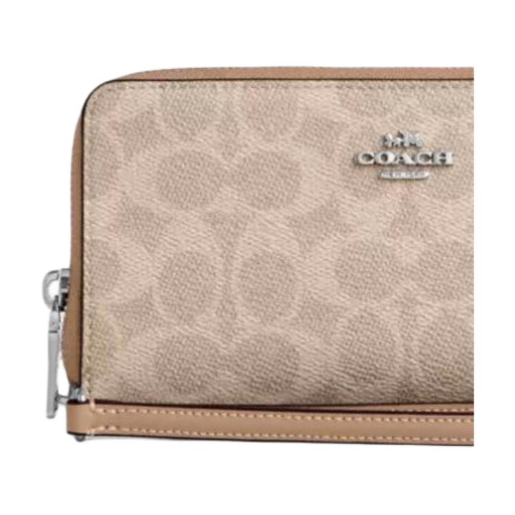 Coach Zip Around 19 Logo Print Coated Canvas Wallet Women Wallet Silver Beige Gray CBZ99-SVPWH