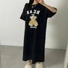 Women's Round Neck Short Sleeve T Shirt Dress Loose Fit Bear Letter Print Casual Maxi Dress