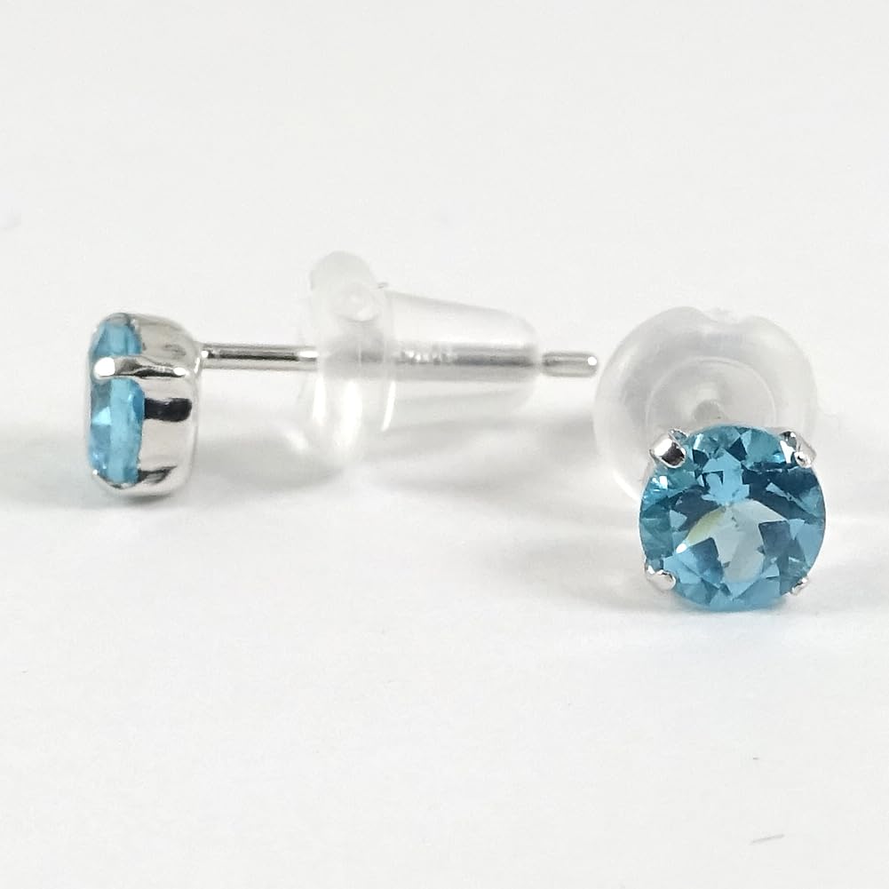 Large 4mm Apatite Earrings In 18K White Gold with a Vibrant Paraiba Neon Blue Finish.