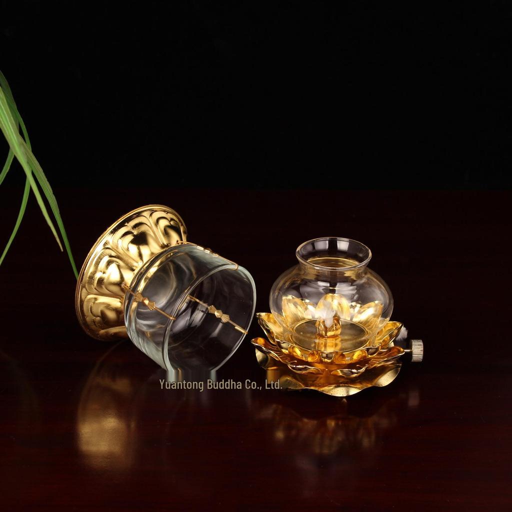 YTO Express Alloy Lotus Butter Lamp - Buddhist Altar Offering & Ever-burning God of Wealth Oil Lamp.