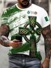 Camiseta Celta Irlandesa Tradicional para Hombre - Estampado Completo Verde y Blanco, Corte Regular Cuello Redondo, Lavable a Máquina, Top Deportivo Casual Talla Grande,