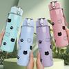 1PC Black Cat Face Simple Pattern 750ml Color Plastic Sports Water Bottle Leakproof Flip Straw Lid Suitable for Sports Office Home Use