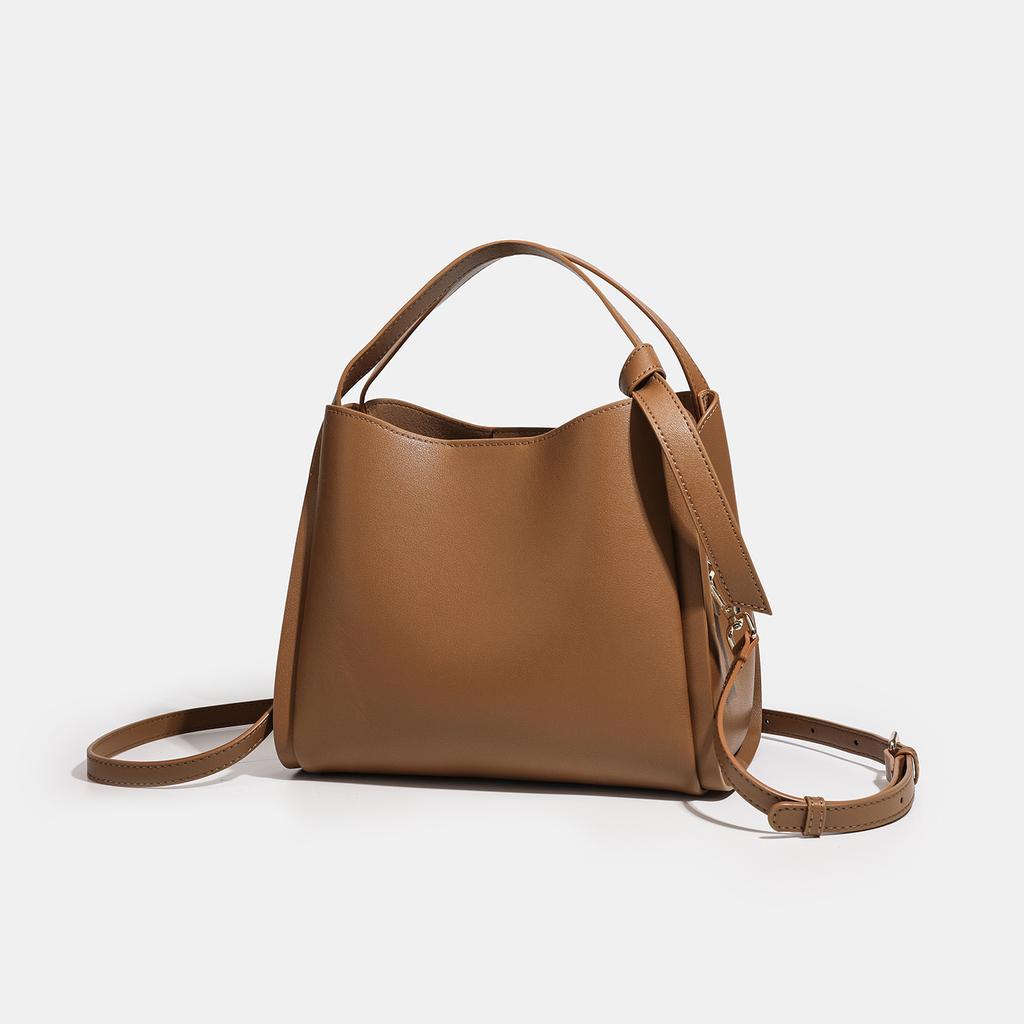 Real Leather Women's Versatile and Fashionable Large Capacity Handbag, New Cowhide High-end Sensory Vegetable Basket, Crossbody Bucket Bag