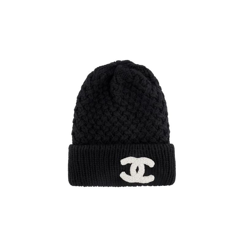 

CHANEL Double C knitted cashmere wool hat women s black чорний