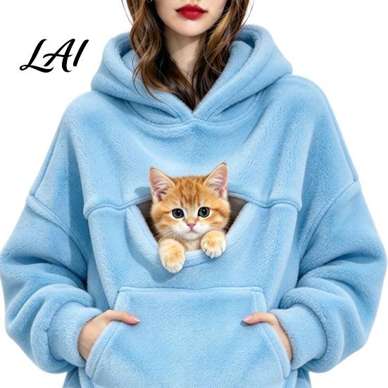 Pet Carrier Hoodie for Women Loose Fit Pullover Sweatshirt with Front Pouch Small Dog Carrying Long Sleeve Autumn Winter Casual Tops Dogs