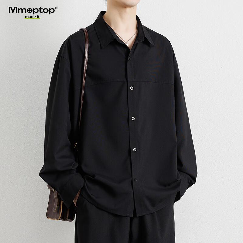 MMOPTOP Japanese-Style Long-Sleeve Shirt Workwear Jacket for Men, Spring And Autumn Style, High-End Feel, Loose Casual Shirt, 6257 Black 2XL