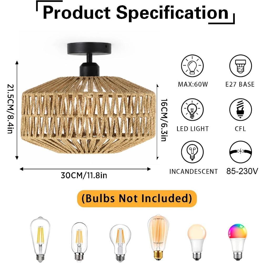 JOYINLED Ceiling Lights Rattan Chandelier Light Fixture Hand Woven Fixture Flush Mount For Hallway Bedroom Kitchen Living Room