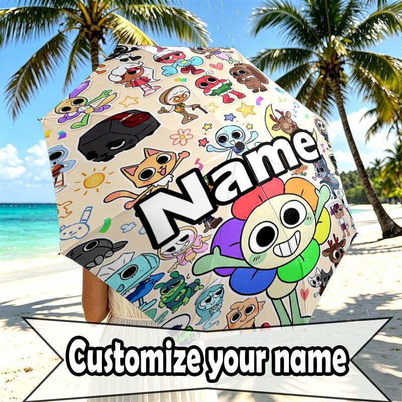 Custom Name Personalized Dandy's World Print Umbrella, Auto Open Close, 8‑Rib Sturdy Frame, Commute Camping Hiking Use, Birthday Gift