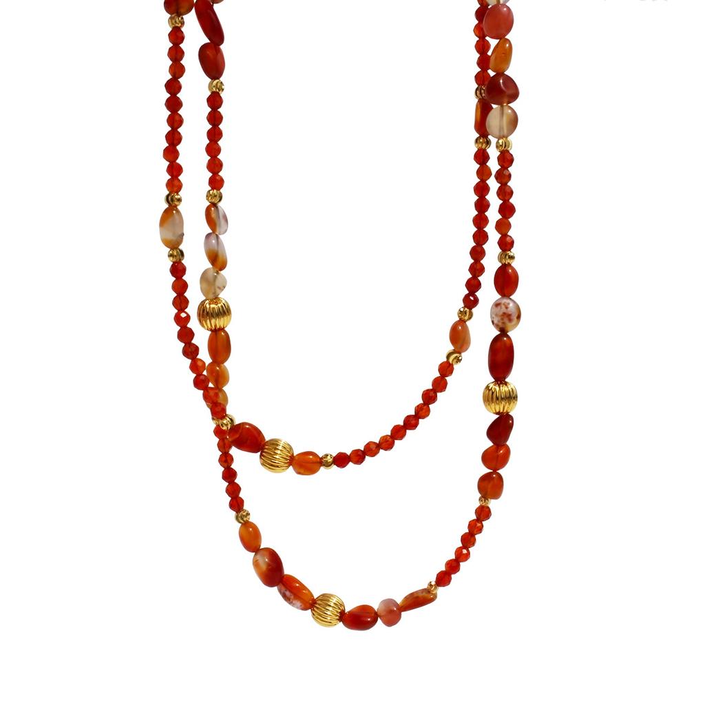 Natural Agate Beaded Necklace Plant Series Golden Seed Bracelet Women'S Retro Red Earrings 898
